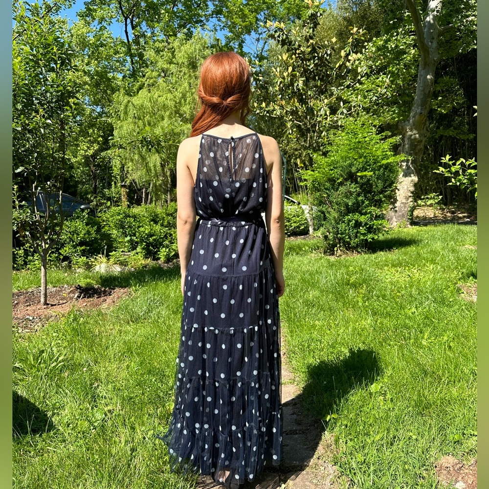 Women dress polka dot dress.Dark blue and white,medium size.
